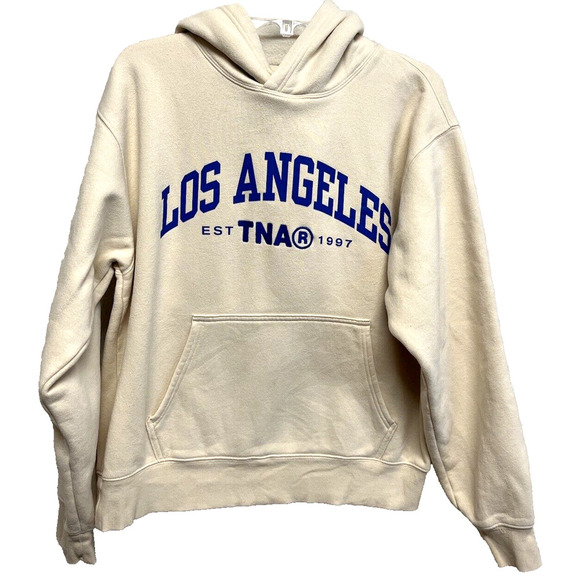 Aritzia TNA Perfect Fit Sweat Fleece Hoodie Sweatshirt Size L Beige LA Graphic - Picture 1 of 11